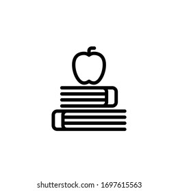 Book and apple vector icon in linear, outline icon isolated on white background