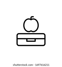 Book and apple vector icon in linear, outline icon isolated on white background