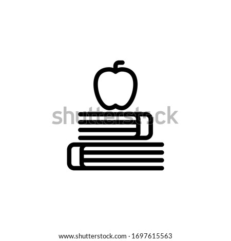 Book and apple vector icon in linear, outline icon isolated on white background