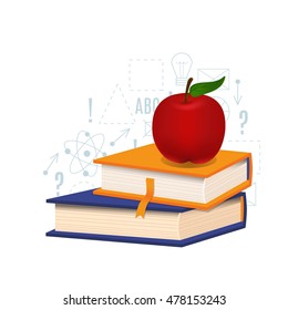 Book and apple vector illustration. Back to school background 