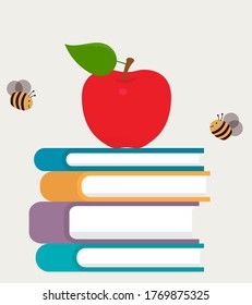 
un libro con manzanas y dos avispas