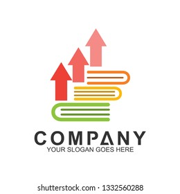 book with up arrow education logo template