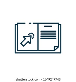 diseño de iconos de estilo de línea de libro y flecha, literatura de educación leer biblioteca escuela de información universitaria aprendizaje y tema de texto Ilustración de vectores