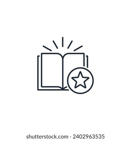 Libro, artículo marcado con una estrella. Información interesante útil.Ilustración de icono lineal vectorial aislada en fondo blanco.