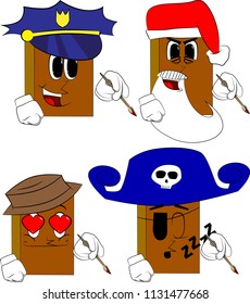 Book artists painting . Cartoon book collection with costume faces. Expressions vector set.