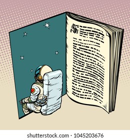 Book and astronaut, science fiction. Pop art retro vector illustration comic cartoon vintage kitsch drawing