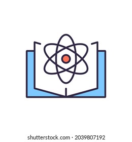 A book with atom RBG color icon. Bookstore thin line vector illustration.