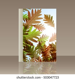 Book autumn motif. Oak leaves. Vector background