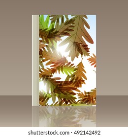 Book autumn still life. Oak leaves. Vector background
