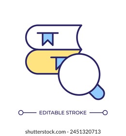 Book availability check RGB color icon. Collection management. Materials maintenance. Text book collection monitoring. Isolated vector illustration. Simple filled line drawing. Editable stroke