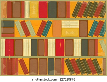 Book Background Retro Style - Bookcase. Vector Illustration.