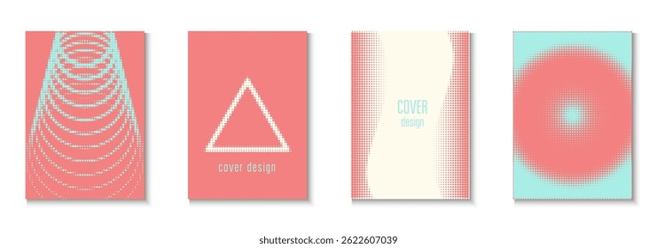 Book Background Set. Summer Circles With Modern Art. Dynamic Frame For Annual Invitation. Graphic Flyer. Minimalist Party Texture. Geometric Dot Cover. Trendy Book Background