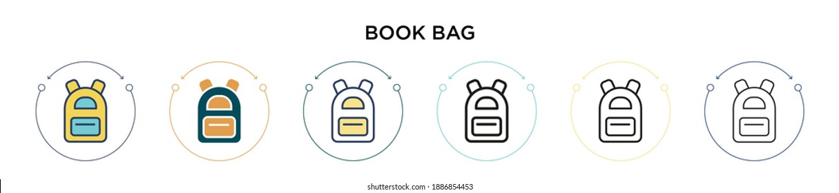 Book bag icon in filled, thin line, outline and stroke style. Vector illustration of two colored and black book bag vector icons designs can be used for mobile, ui, web