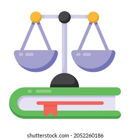 Book with balance scale, law education icon