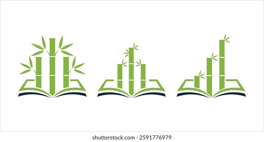 Book and bamboo set vector logo icon template