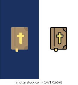 Book, Bible, Easter, Holiday  Icons. Flat and Line Filled Icon Set Vector Blue Background