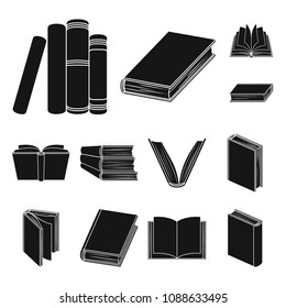 Book in the binding black icons in set collection for design. Printed products vector symbol stock web illustration.