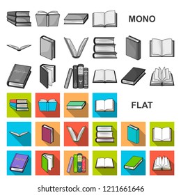Book in the binding flat icons in set collection for design. Printed products vector symbol stock web illustration.