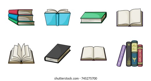 Book in the binding icons in set collection for design. Printed products vector symbol stock web illustration.