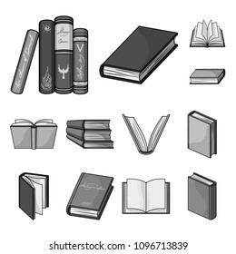 Book in the binding monochrome icons in set collection for design. Printed products vector symbol stock web illustration.