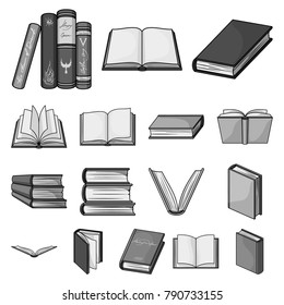 Book in the binding monochrome icons in set collection for design. Printed products vector symbol stock web illustration.