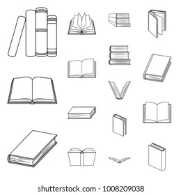 Book in the binding outline icons in set collection for design. Printed products vector symbol stock web illustration.