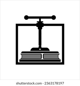 Book Binding Press Machine Icon, Bookbinding Stack Of Paper Vector Art Illustration