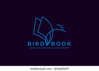 book bird logo design concept in linear style usable logo for education logo book store course web icon logo design concept