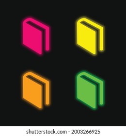 Book Of Black Cover In Diagonal Position four color glowing neon vector icon
