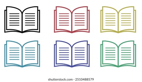 Book black outline icon page text sign learning set design.