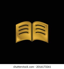 Libro de páginas negras con líneas de texto blancas abiertas en el medio del icono metálico chapado en oro o vector de logotipo