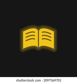 Book Of Black Pages With White Text Lines Opened In The Middle yellow glowing neon icon