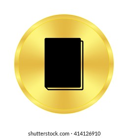 Book - black vector icon;  golden button