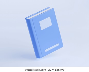 Book with blank blue cover. Literature icon, closed textbook in hardcover isolated on background. Reading, education, knowledge concept, 3d render illustration