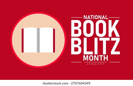 Livro Blitz Mês Cartaz Banner e Plano de Fundo Design Modelo Apresentando Livros Empilhados Ilustração de Livro Aberto e Ícones de Leitura para Celebração Literária, Desafio de Leitura, e Consciência Educacional 