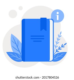 Book with blue cover flat design vector illustration on blue background. Education and knowledge. Reading at school. Literature, Encyclopedia, notebook. 