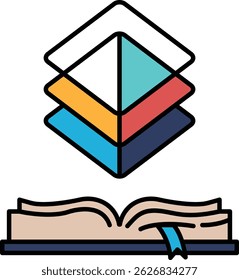 A book with a blue ribbon on it. The book is open to a page with a triangle on it