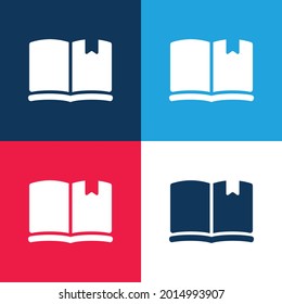 Libro con marcador azul y rojo cuatro colores mínimo conjunto de iconos