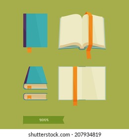book with a bookmark in different angles on a green background