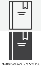 Livro com conjunto de ícones de estilo diferente de indicador. Linha e contorno com versão de ícone sólido, símbolo e sinal de vetor de traçado editável. Ícone de indicador de livro para leitura e aprendizado.