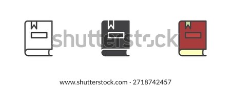 Book with bookmark education icon set in line, solid and filled outline colorful style. Reading progress vector sign and symbol. Education icon for study, literature and learning habits.
