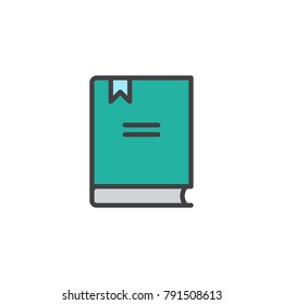 Book with bookmark filled outline icon, line vector sign, linear colorful pictogram isolated on white. Notebook organizer symbol, logo illustration. Pixel perfect vector graphics