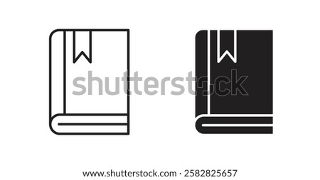 Book bookmark filled and outlined icons vectors on white background