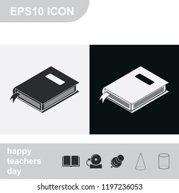 Book with bookmark flat black and white vector icon.