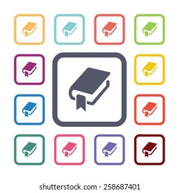 book bookmark flat icons set. Open colorful buttons 