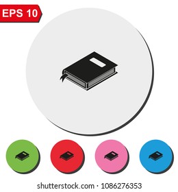 Book with bookmark flat round colorful vector icon.