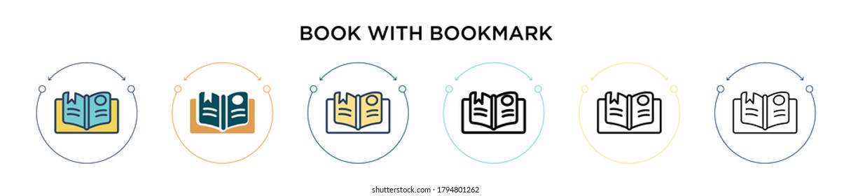 Buchen Sie mit Lesezeichen-Icon in gefüllter, dünner Linie, Umriss und Strich-Stil. Vektorgrafik von zwei farbigen und schwarzen Büchern mit Vektorgrafiken-Designs von Lesezeichen kann für mobile, i, i, web-basierte
