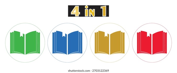 Buch mit Lesezeichen-Symbol, Lese-Symbol studieren, buntes Bildungs-Set, Schulressourcen-Logo