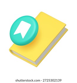 Icono de libro y marcador para el Sitio web y la interfaz de aplicación. Representa la lectura, el aprendizaje, la educación, la Biblioteca y el ahorro. Icono 3d moderno Ilustración vectorial realista.