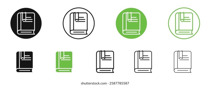 Book bookmark icons in black and green colors collection